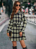 Plaid Tie Front Collared Neck Long Sleeve Dress Bazaarbey