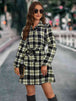 Plaid Tie Front Collared Neck Long Sleeve Dress Bazaarbey