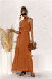 Halter Neck Tie Waist Tiered Maxi Dress Bazaarbey