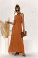 Halter Neck Tie Waist Tiered Maxi Dress Bazaarbey