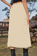 Slit Front Midi Denim Skirt with Pockets Trendsi