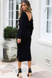 Surplice Neck Bow Waist Slit Sweater Dress Bazaarbey