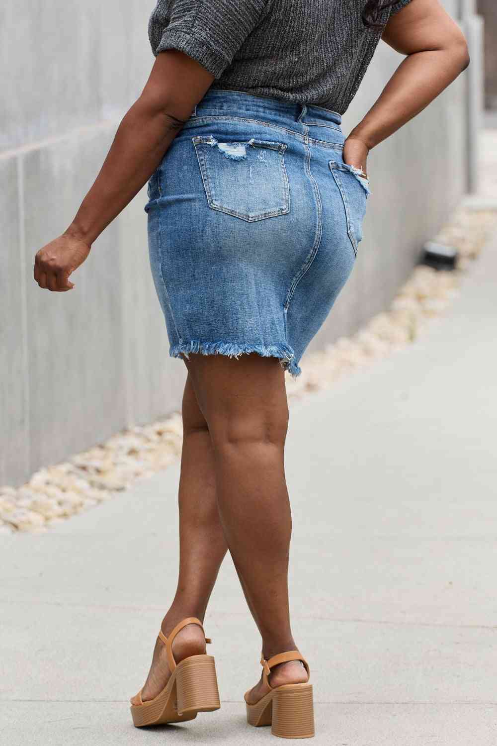 RISEN Amelia Full Size Denim Mini Skirt Bazaarbey
