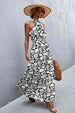 Printed Sleeveless Tie Waist Maxi Dress Bazaarbey