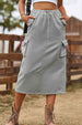 Drawstring Waist Slit Denim Skirt Bazaarbey