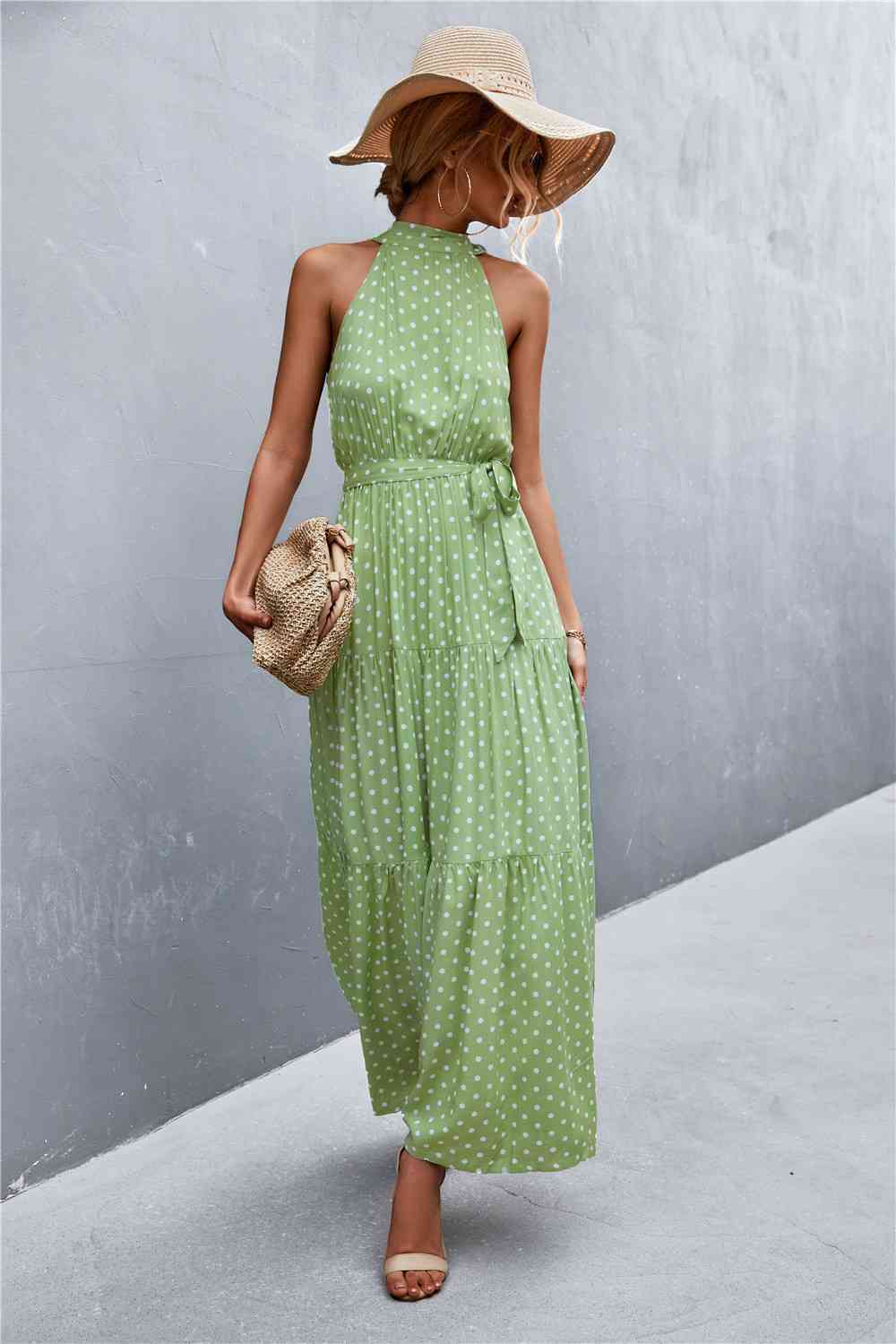 Printed Sleeveless Tie Waist Maxi Dress Bazaarbey