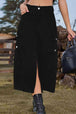 Slit Front Midi Denim Skirt with Pockets Trendsi