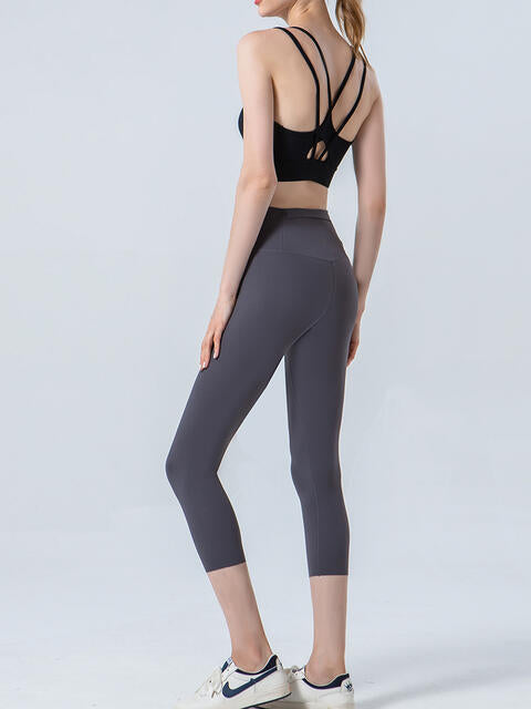 Wide Waistband Cropped Sports Leggings Bazaarbey