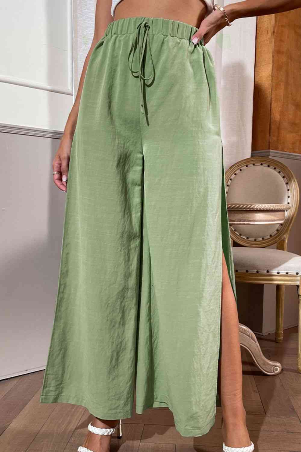 Side Slit Wide Leg Pants Bazaarbey