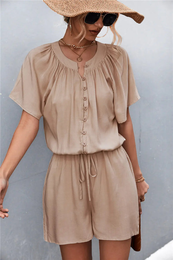 Buttoned Gather Detail Romper Bazaarbey