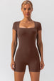 Square Neck Cap Sleeve Active Romper Trendsi
