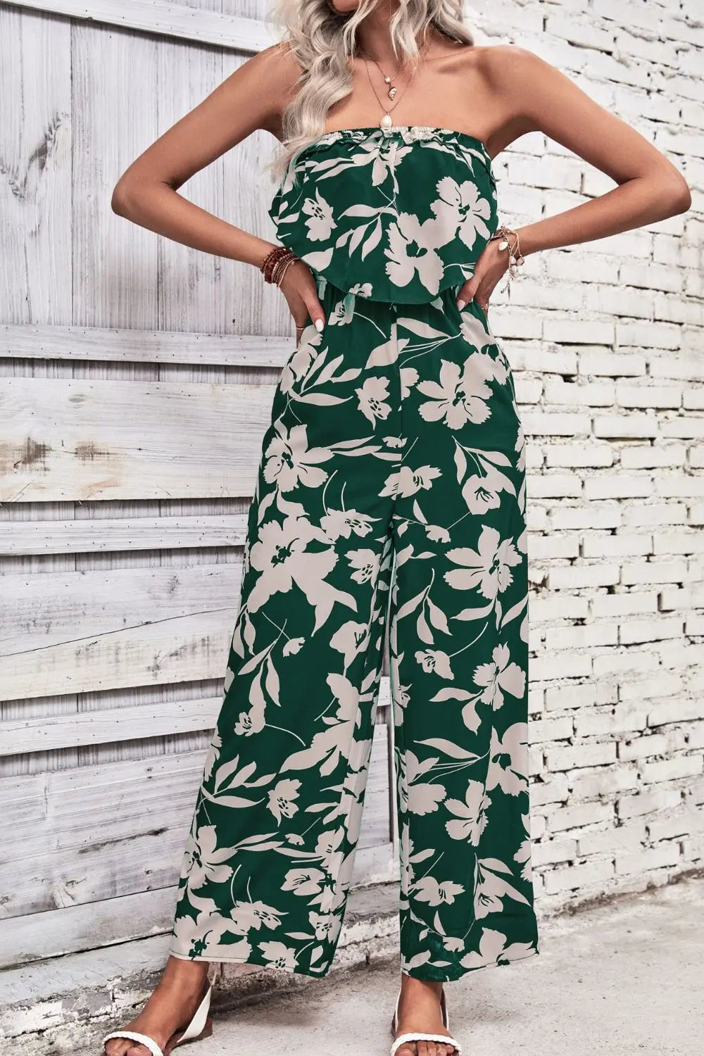 Floral Strapless Wide Leg Jumpsuit Trendsi