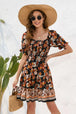 Printed Square Neck Short Sleeve Dress -BazaarBey - www.shopbazaarbey.com