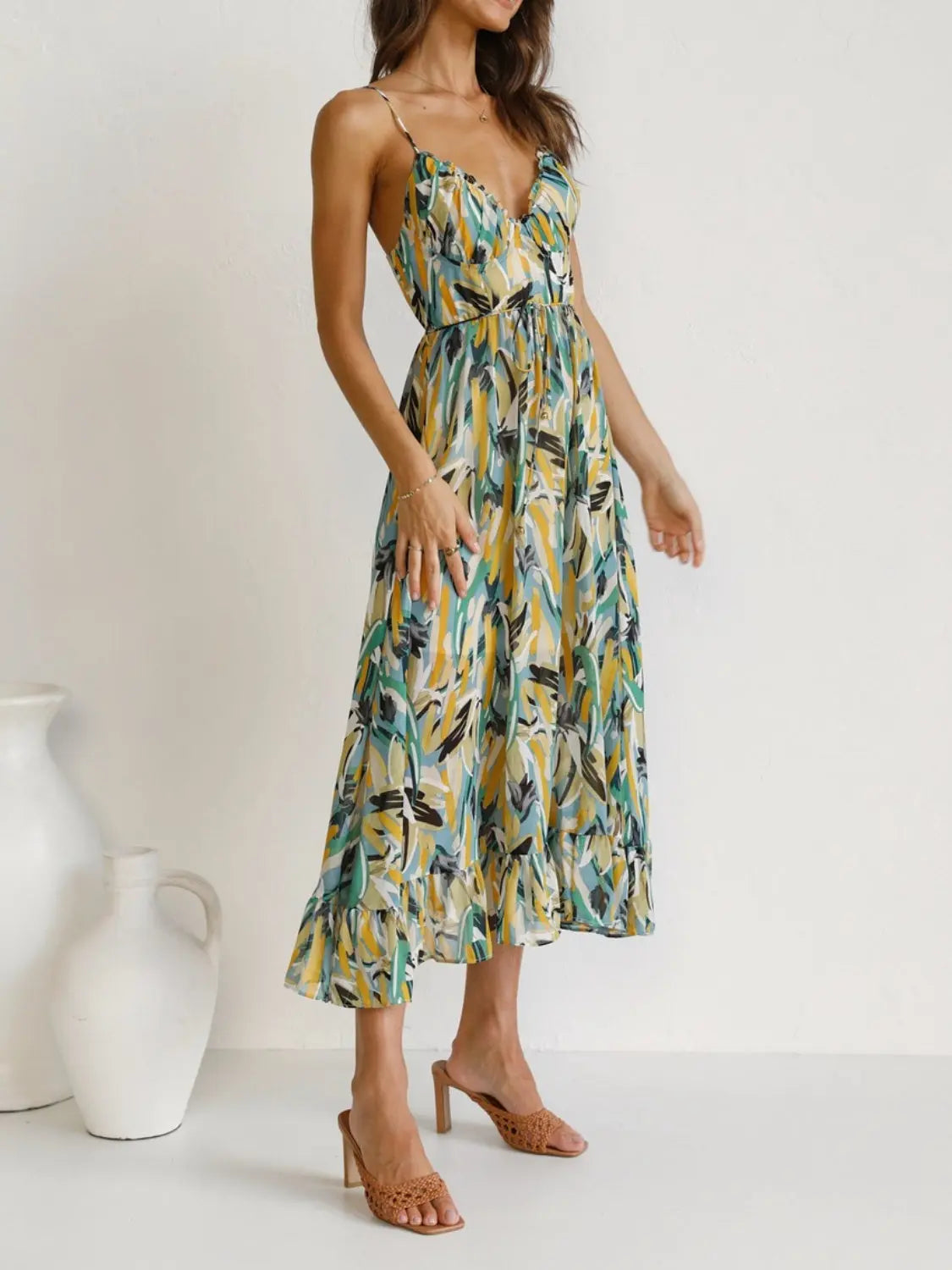 Printed Sleeveless Midi Cami dress -BazaarBey - www.shopbazaarbey.com