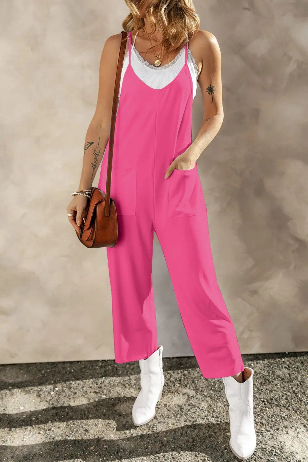 Pocketed Spaghetti Strap Wide Leg Jumpsuit Trendsi