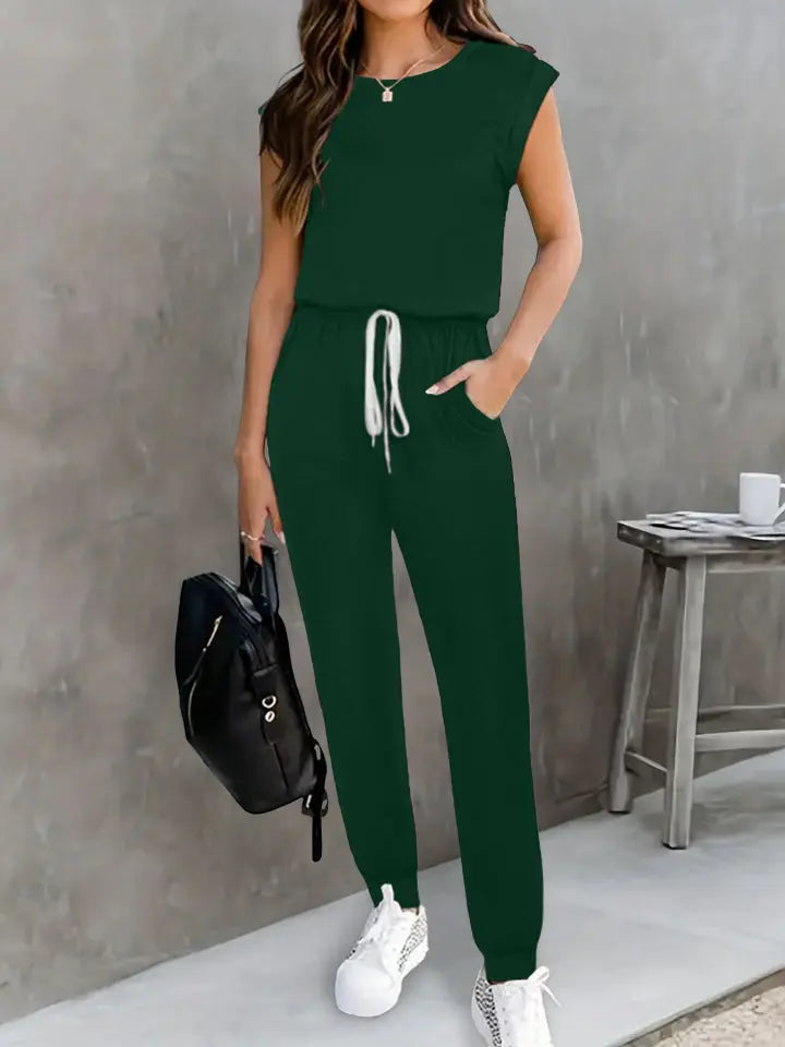 Drawstring Round Neck Sleeveless Jumpsuit Trendsi