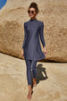 Slit Mock Neck Long Sleeve Top and Pants Swim Set Trendsi