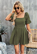 Square Neck Short Sleeve Smocked Romper Trendsi
