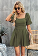 Square Neck Short Sleeve Smocked Romper Trendsi