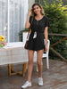 BazaarBey Decorative Button Round Neck Short Sleeve Romper 