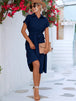 Buttoned Tie Waist Short Sleeve Dress -BazaarBey - www.shopbazaarbey.com