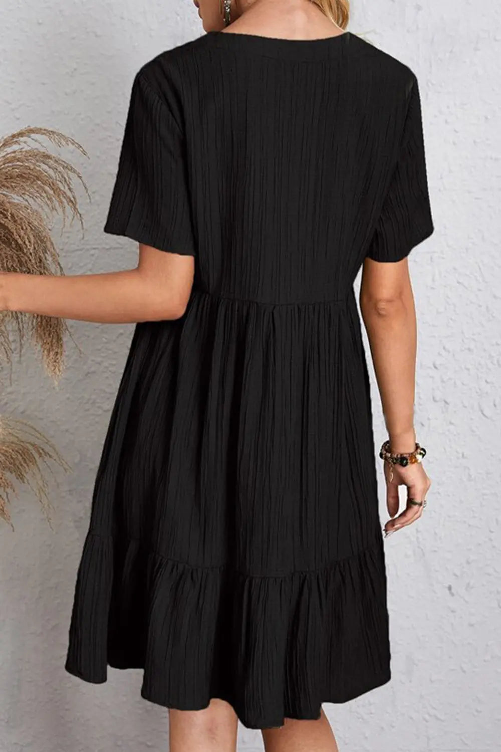Full Size Ruched V-Neck Short Sleeve Dress -BazaarBey - www.shopbazaarbey.com