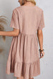 Full Size Ruched V-Neck Short Sleeve Dress -BazaarBey - www.shopbazaarbey.com