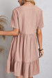 Full Size Ruched V-Neck Short Sleeve Dress -BazaarBey - www.shopbazaarbey.com