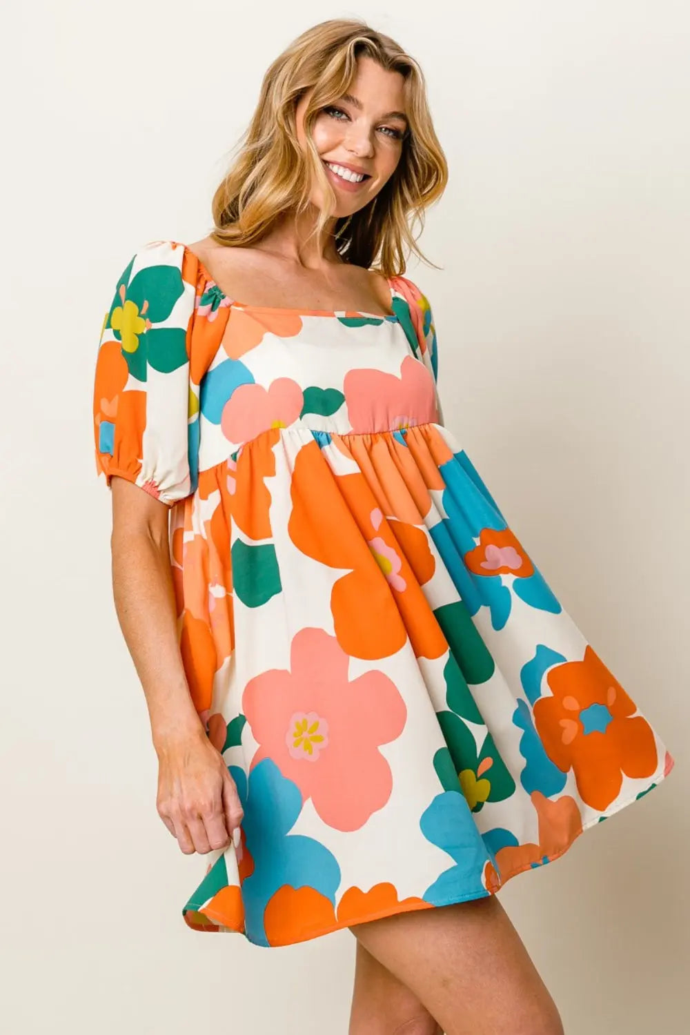  Floral Puff Sleeve Mini Dress -BazaarBey - www.shopbazaarbey.com