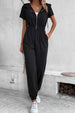 BazaarBey Zip-Up Short Sleeve Hooded Jumpsuit with Pockets 