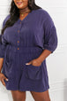 White Birch  Play It Cool Three-Quarter Sleeve Romper in Blueberry Trendsi