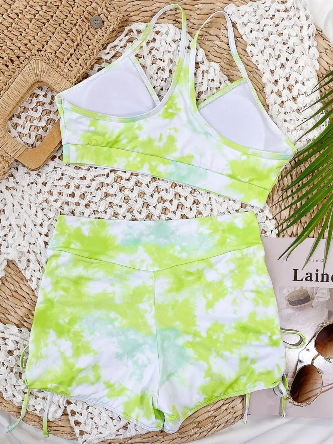 Tie-Dye Spaghetti Strap Top and Drawstring Shorts Swim Set Trendsi