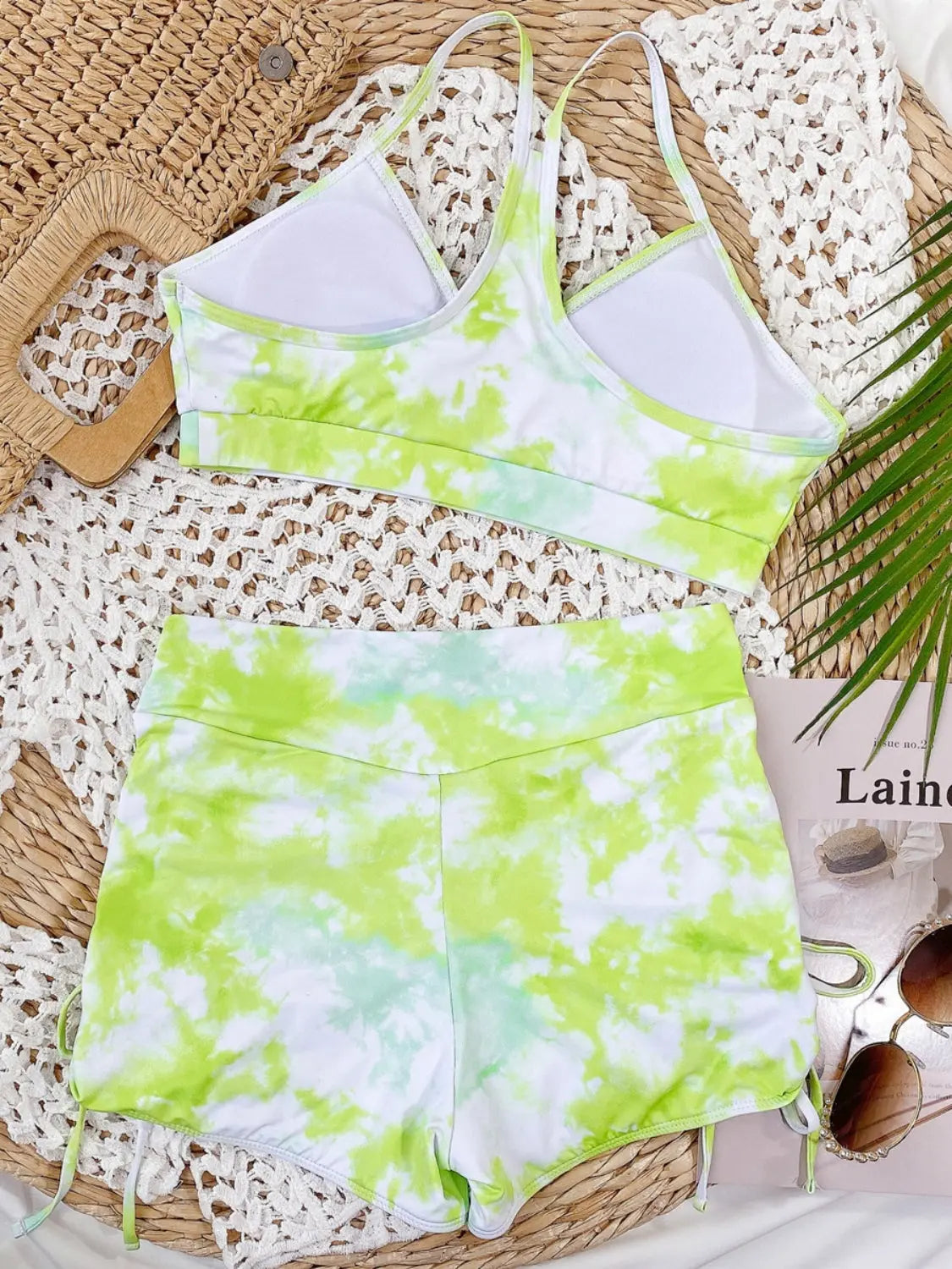 Tie-Dye Spaghetti Strap Top and Drawstring Shorts Swim Set Trendsi
