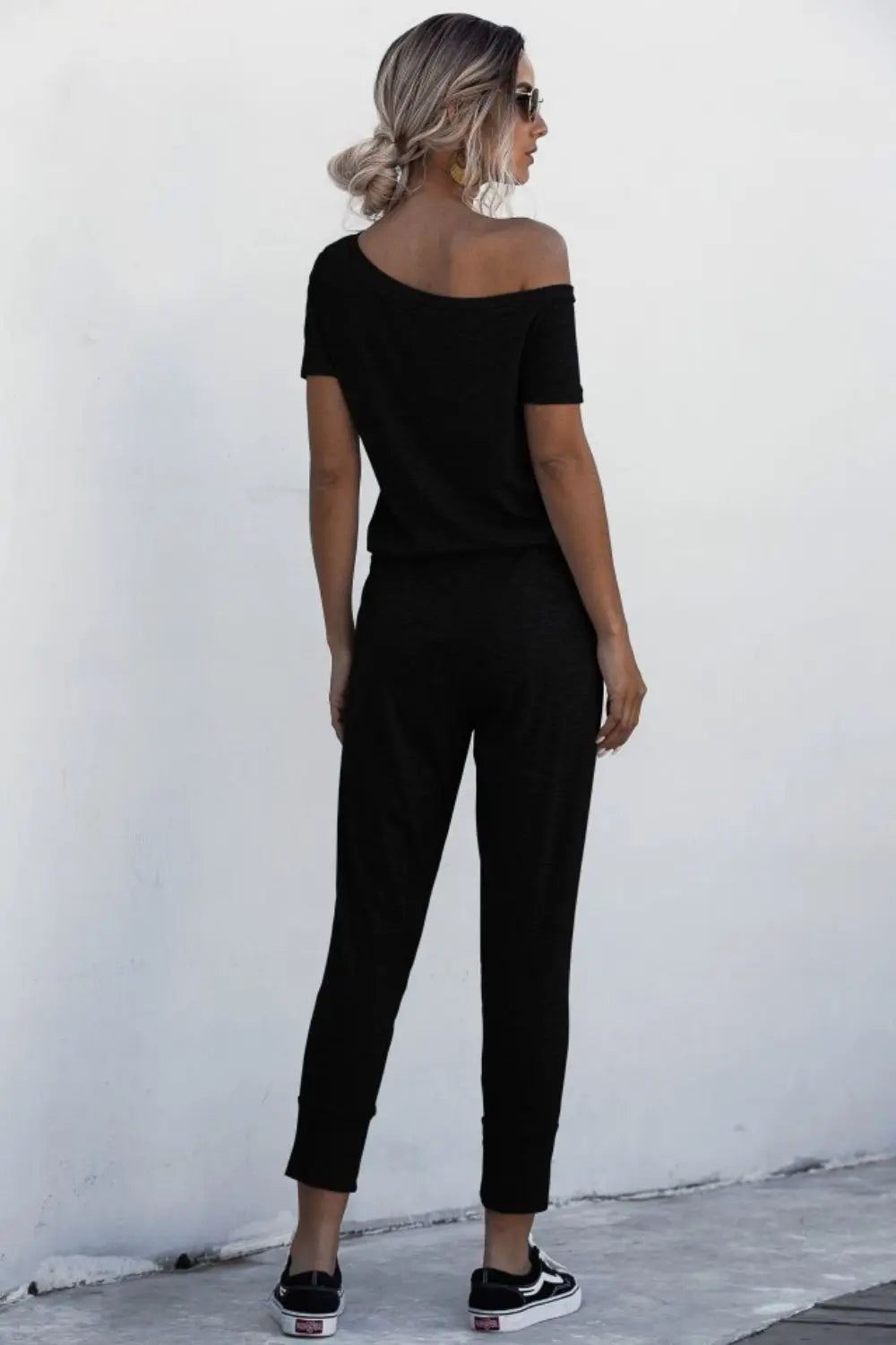 Asymmetrical Neck Tied Jumpsuit with Pockets Bazaarbey