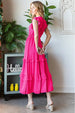  V-Neck Ruffle Trim Tiered Midi Dress -BazaarBey - www.shopbazaarbey.com