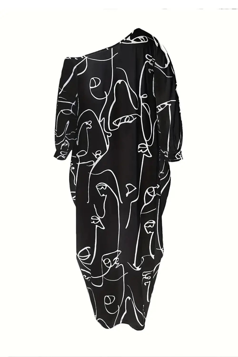 Printed Single Shoulder Lantern Sleeve Maxi Dress -BazaarBey - www.shopbazaarbey.com