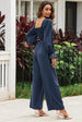 Smocked Long Flounce Sleeve Square Neck Jumpsuit Trendsi
