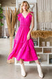  V-Neck Ruffle Trim Tiered Midi Dress -BazaarBey - www.shopbazaarbey.com