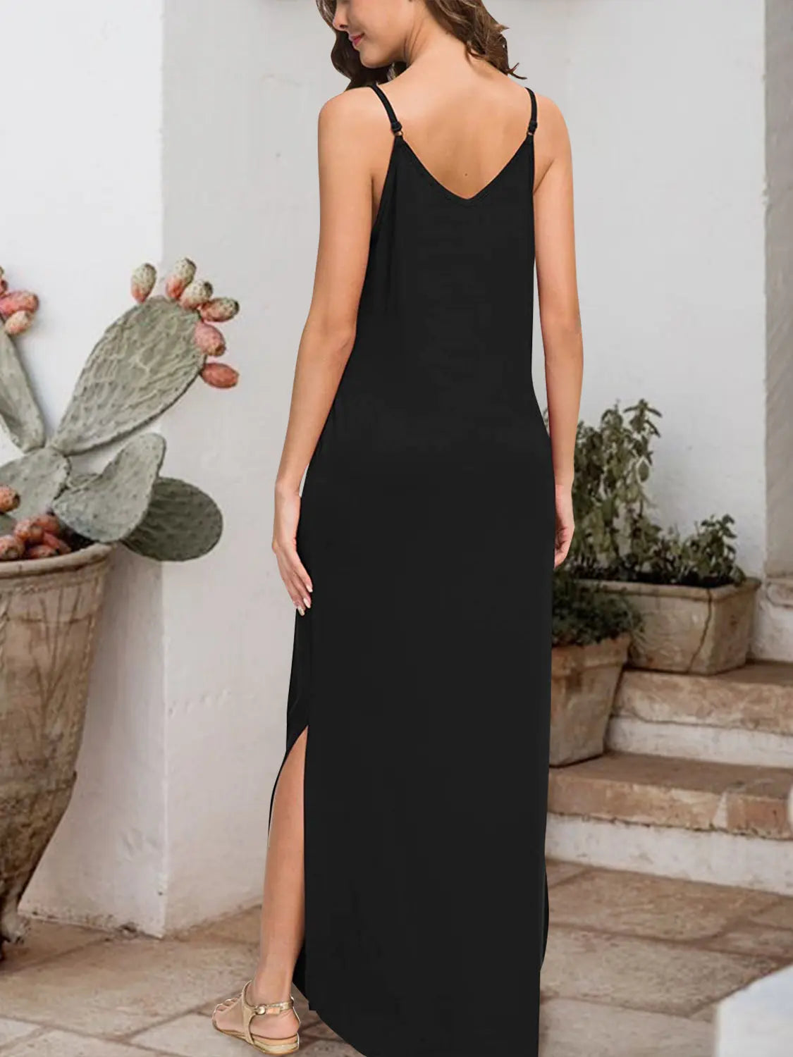 Slit Scoop Neck Sleeveless Dress -BazaarBey - www.shopbazaarbey.com