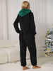 Pom-Pom Trim Zip Front Hooded Lounge Jumpsuit Trendsi