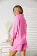  Textured Shirt and Elastic Waist Shorts Set Trendsi