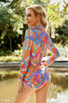 Printed Zip Up Three-Piece Swim Set Trendsi