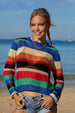 Rainbow Stripe Openwork Long Sleeve Cover-Up Trendsi