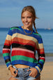 Rainbow Stripe Openwork Long Sleeve Cover-Up Trendsi