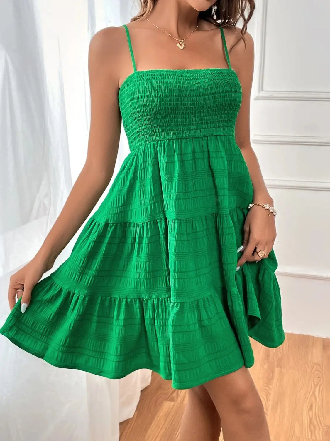 Smocked Tiered Sleeveless Mini Dress -BazaarBey - www.shopbazaarbey.com