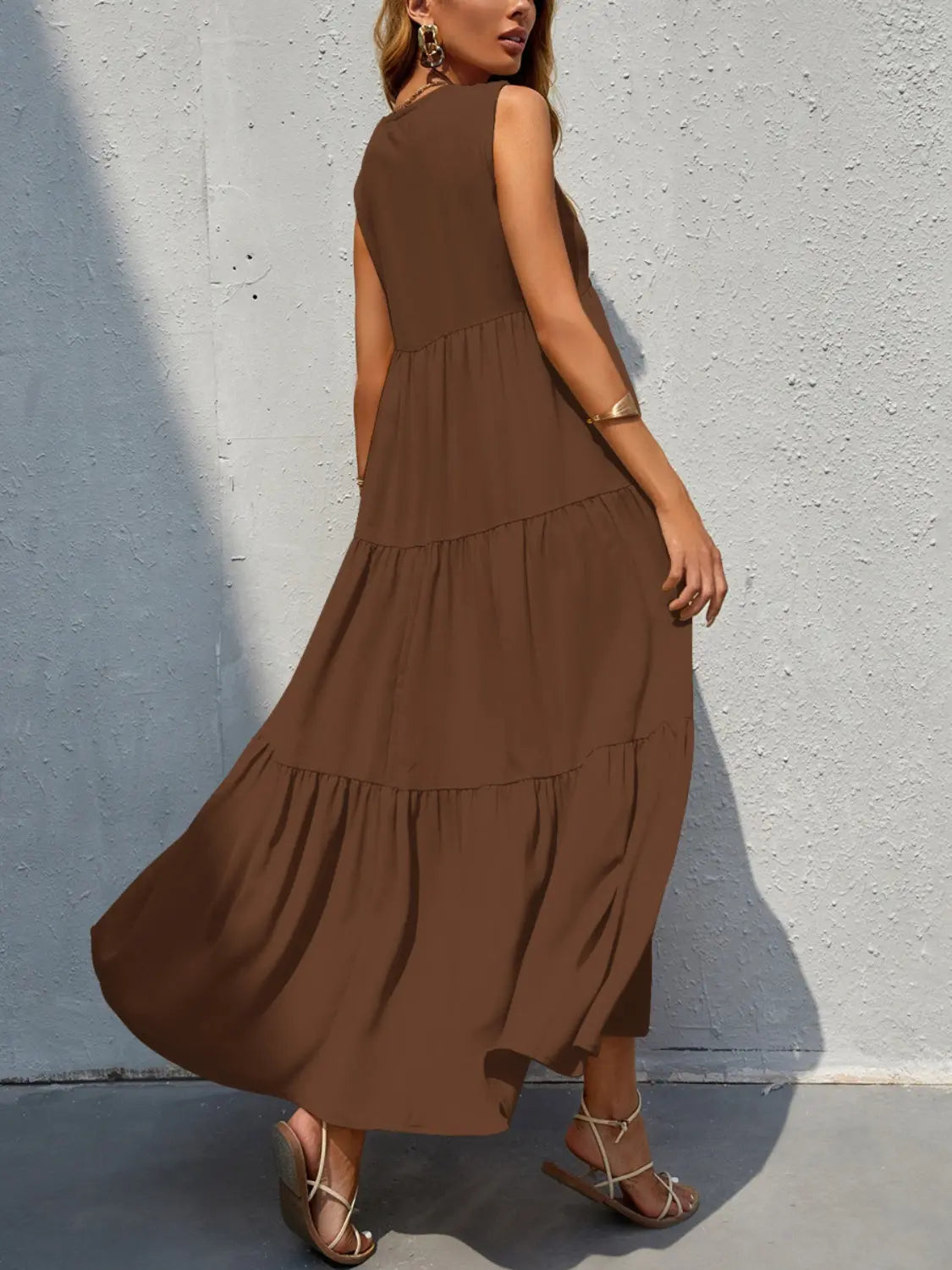 Tiered V-Neck Sleeve Dress -BazaarBey - www.shopbazaarbey.com
