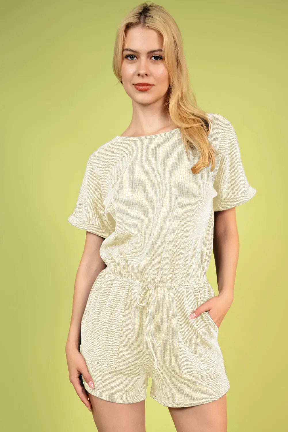 Round Neck Short Sleeve Romper with Pockets Trendsi