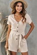 V-Neck Short Sleeve Tie Belt Romper with Pockets Trendsi