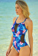 Floral Crisscross Spliced Mesh One-Piece Swimsuit Trendsi