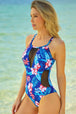 Floral Crisscross Spliced Mesh One-Piece Swimsuit Trendsi